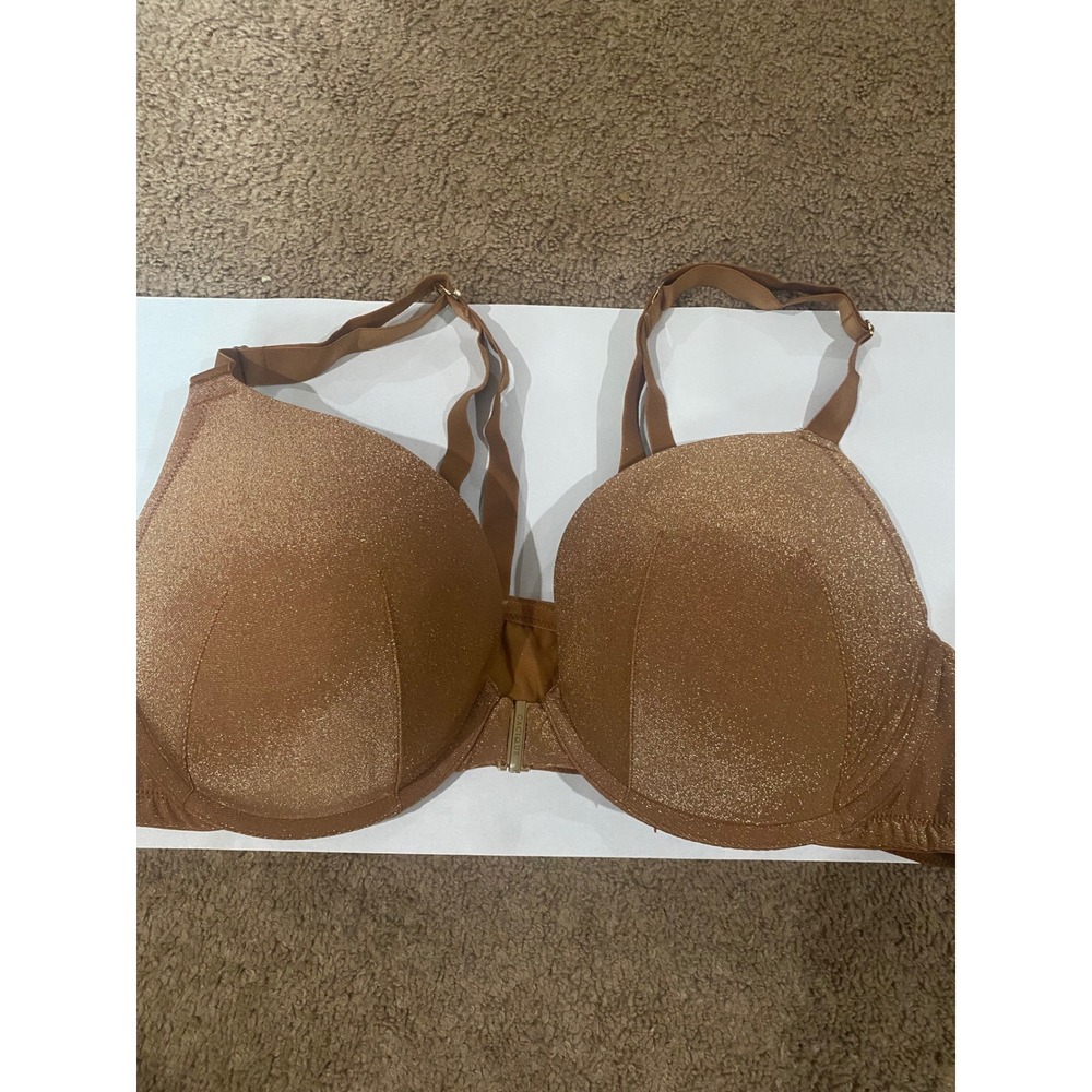 #345 Bronze Womens Cacique Glitter Front-Close Underwire Bra 44DD